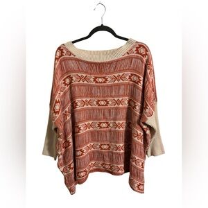 Folia Orange Tribal Print Woven Pullover Oversized Sweater Size Medium/Large